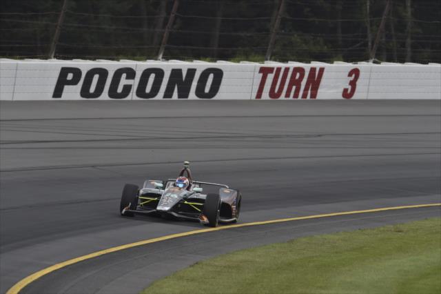 Zach Veach sails through Turn 3 during practice for the ABC Supply 500 at Pocono Raceway -- Photo by: Chris Owens