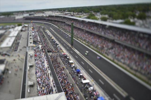 The start of the 103rd Running of the Indianapolis 500 presented by Gainbridge seen from the top of the Pagoda. -- Photo by: Chris Owens