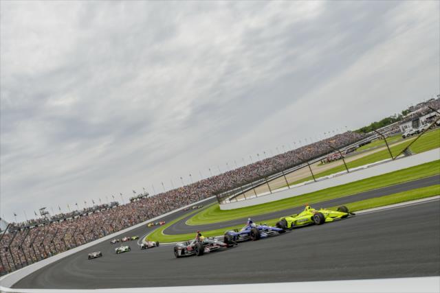 The field aligns in 11 rows of 3 prior to the start of the 103rd Running of the Indianapolis 500 presented by Gainbridge -- Photo by: Doug Mathews