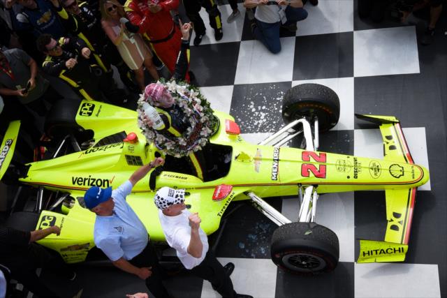 Simon Pagenaud in Victory Circle after winning the 103rd Indianapolis 500 -- Photo by: James  Black