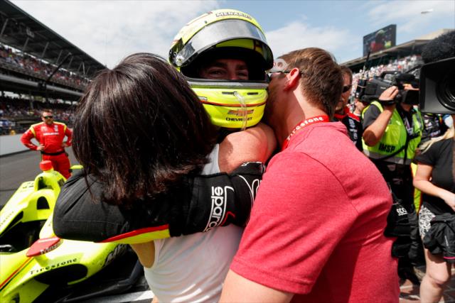 Simon Pagenaud celebrates with family after winning the 103rd Running of the Indianapolis 500 presented by Gainbridge -- Photo by: Joe Skibinski
