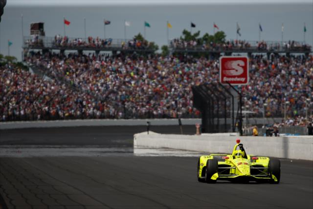 Simon Pagenaud's victory lap after winning the 103rd Running of the Indianapolis 500 presented by Gainbridge -- Photo by: Joe Skibinski