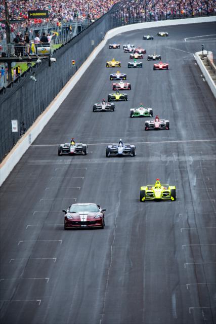 The pace car leads the field during a caution in the 103rd Running of the Indianapolis 500 presented by Gainbridge -- Photo by: Karl Zemlin