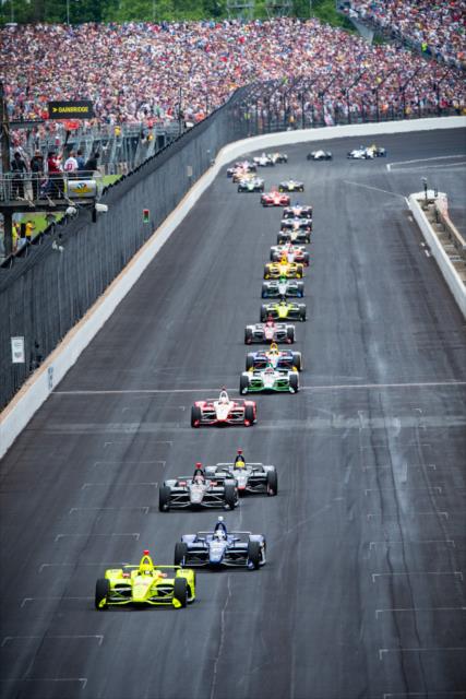 Action on track during the 103rd Running of the Indianapolis 500 presented by Gainbridge -- Photo by: Karl Zemlin