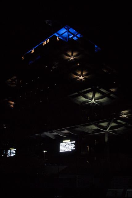 The Indianapolis Motor Speedway pagoda prior to dawn on the morning of the 103rd Indianapolis 500. -- Photo by: Mike Young