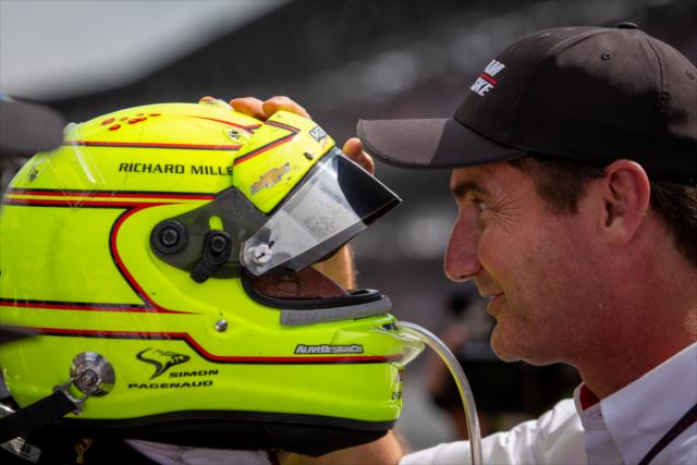 Tim Cindric congratulates Simon Pagenaud on his 2019 Indy 500 win. -- Photo by: Stephen King