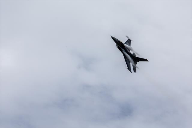 An F-16 Viper flies over Indianapolis Motor Speedway during pre-race festivities. -- Photo by: Stephen King