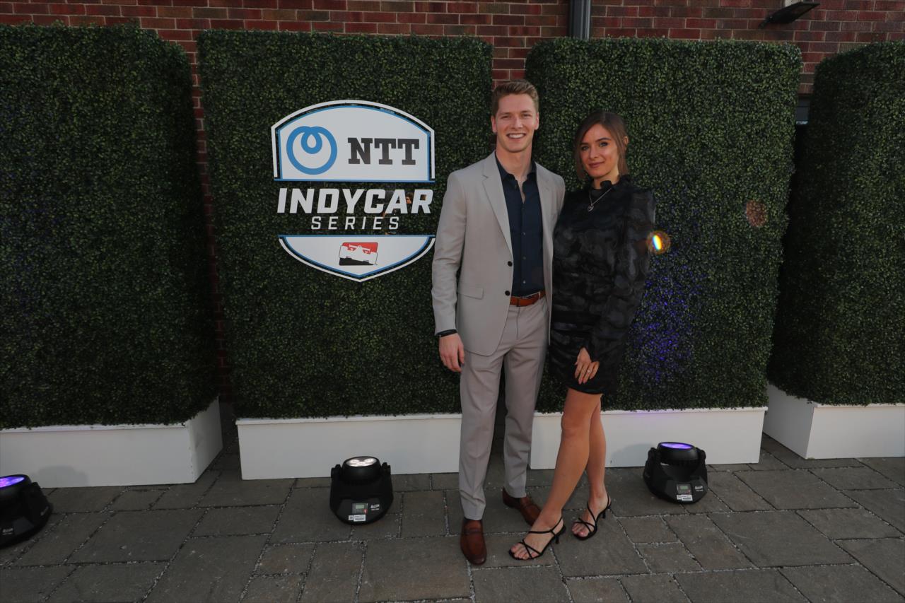 Josef Newgarden and his fiancee, Ashley, outside Union 50 in downtown Indianapolis prior to the Victory Lap Celebration -- Photo by: Chris Owens