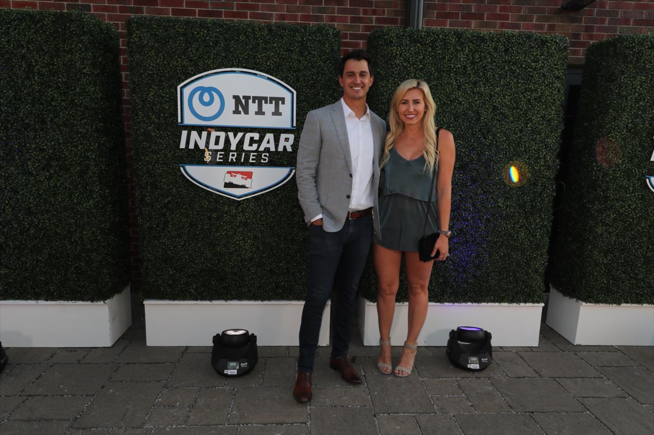 Graham Rahal with his wife, Courtney, prior to the Victory Lap Celebration at Union 50 in downtown Indianapolis at the IndyCar Championship Celebration -- Photo by: Chris Owens