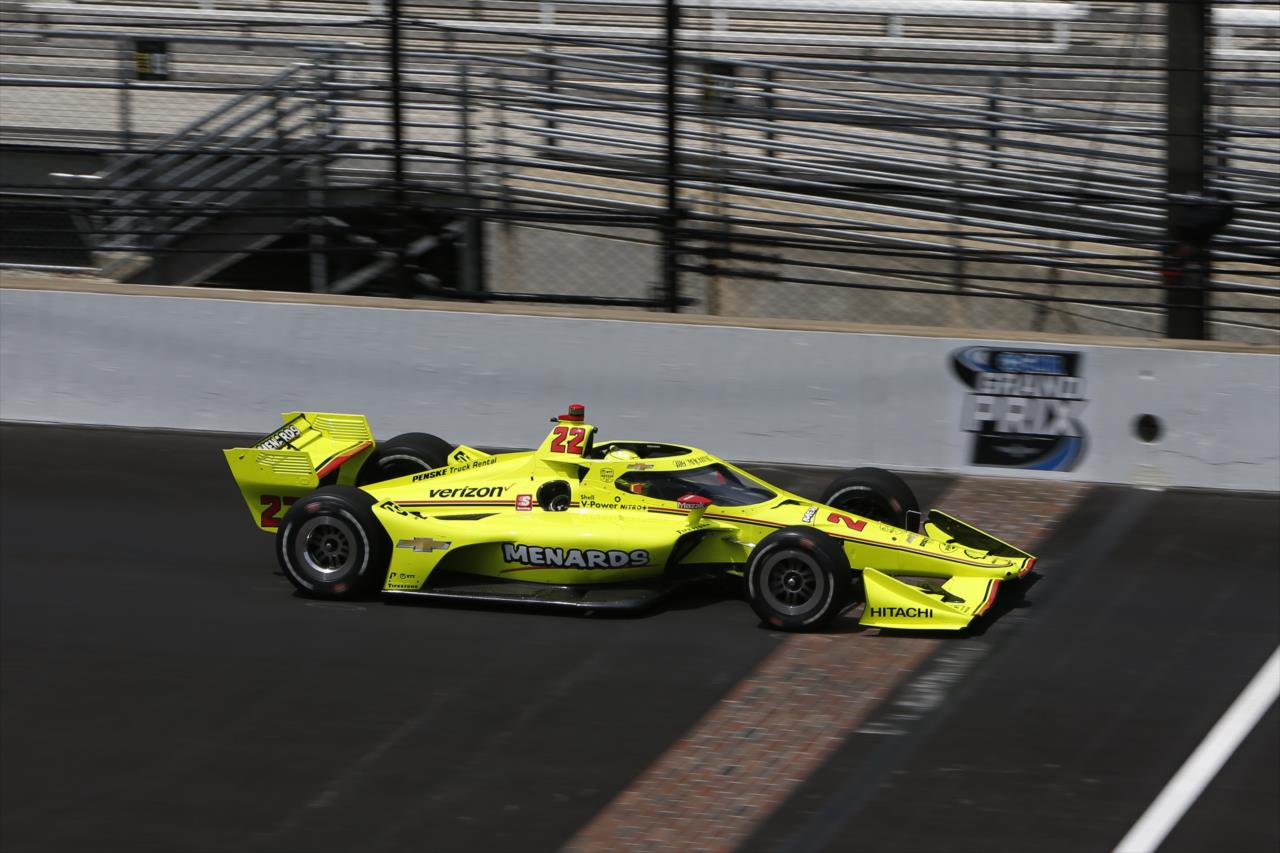 Simon Pagenaud flashes across the yard of bricks during qualifications for the GMR Grand Prix on the Indianapolis Motor Speedway Road Course -- Photo by: Chris Jones
