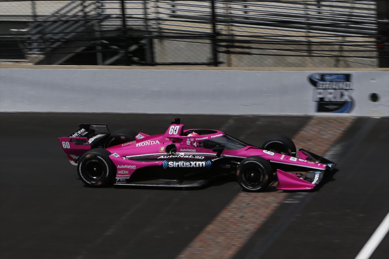 Jack Harvey flashes across the yard of bricks during qualifications for the GMR Grand Prix on the Indianapolis Motor Speedway Road Course -- Photo by: Chris Jones