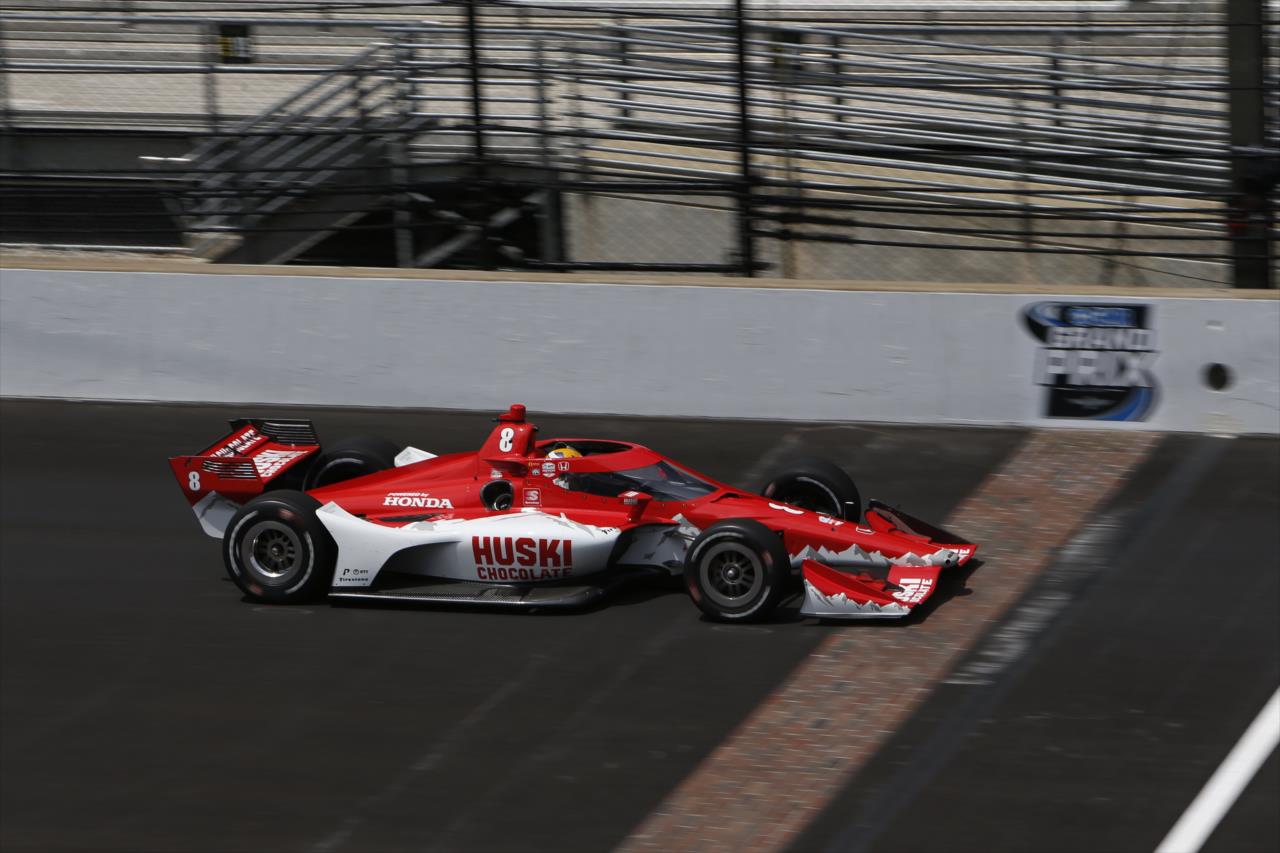 Marcus Ericsson flashes across the yard of bricks during qualifications for the GMR Grand Prix on the Indianapolis Motor Speedway Road Course -- Photo by: Chris Jones