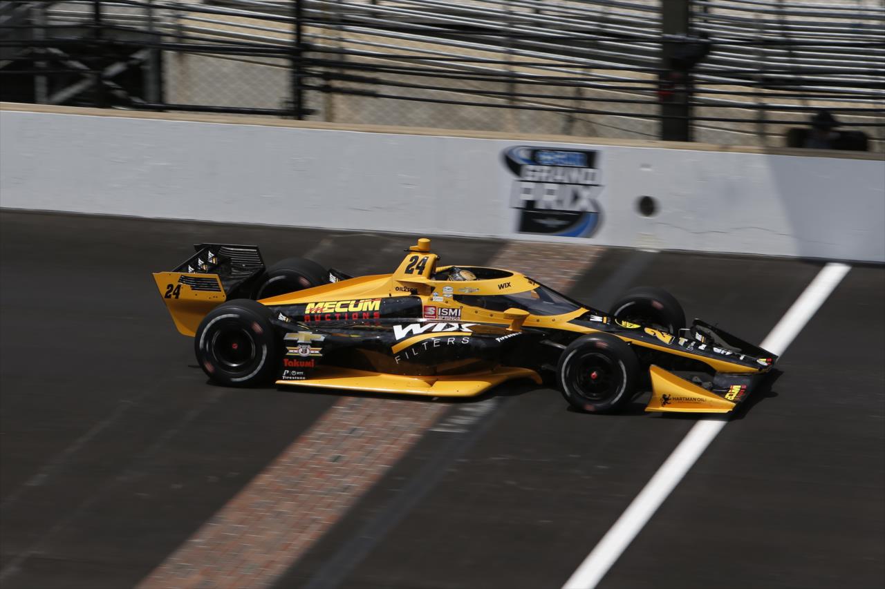 Sage Karam flashes across the yard of bricks during qualifications for the GMR Grand Prix on the Indianapolis Motor Speedway Road Course -- Photo by: Chris Jones