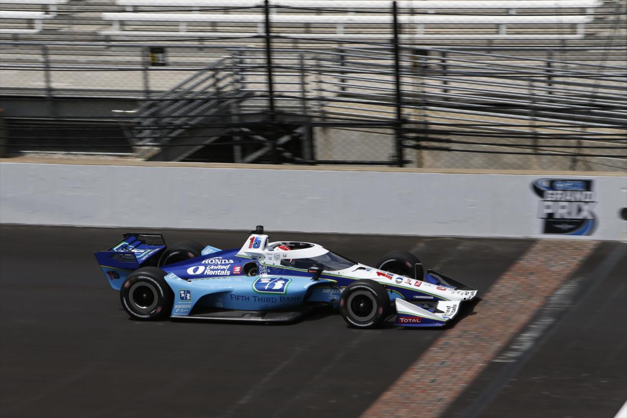 Graham Rahal flashes across the yard of bricks during qualifications for the GMR Grand Prix on the Indianapolis Motor Speedway Road Course -- Photo by: Chris Jones