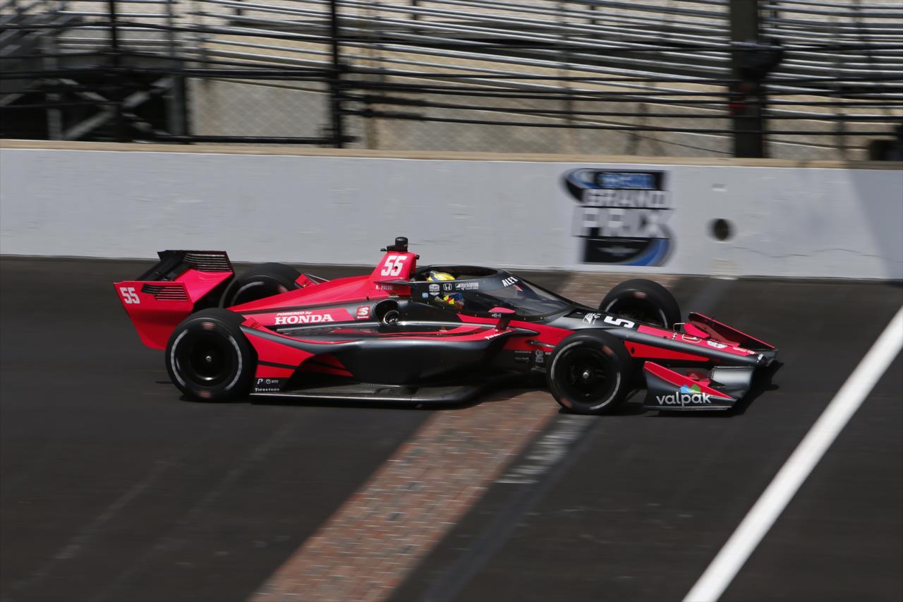 Alex Palou flashes across the yard of bricks during qualifications for the GMR Grand Prix on the Indianapolis Motor Speedway Road Course -- Photo by: Chris Jones