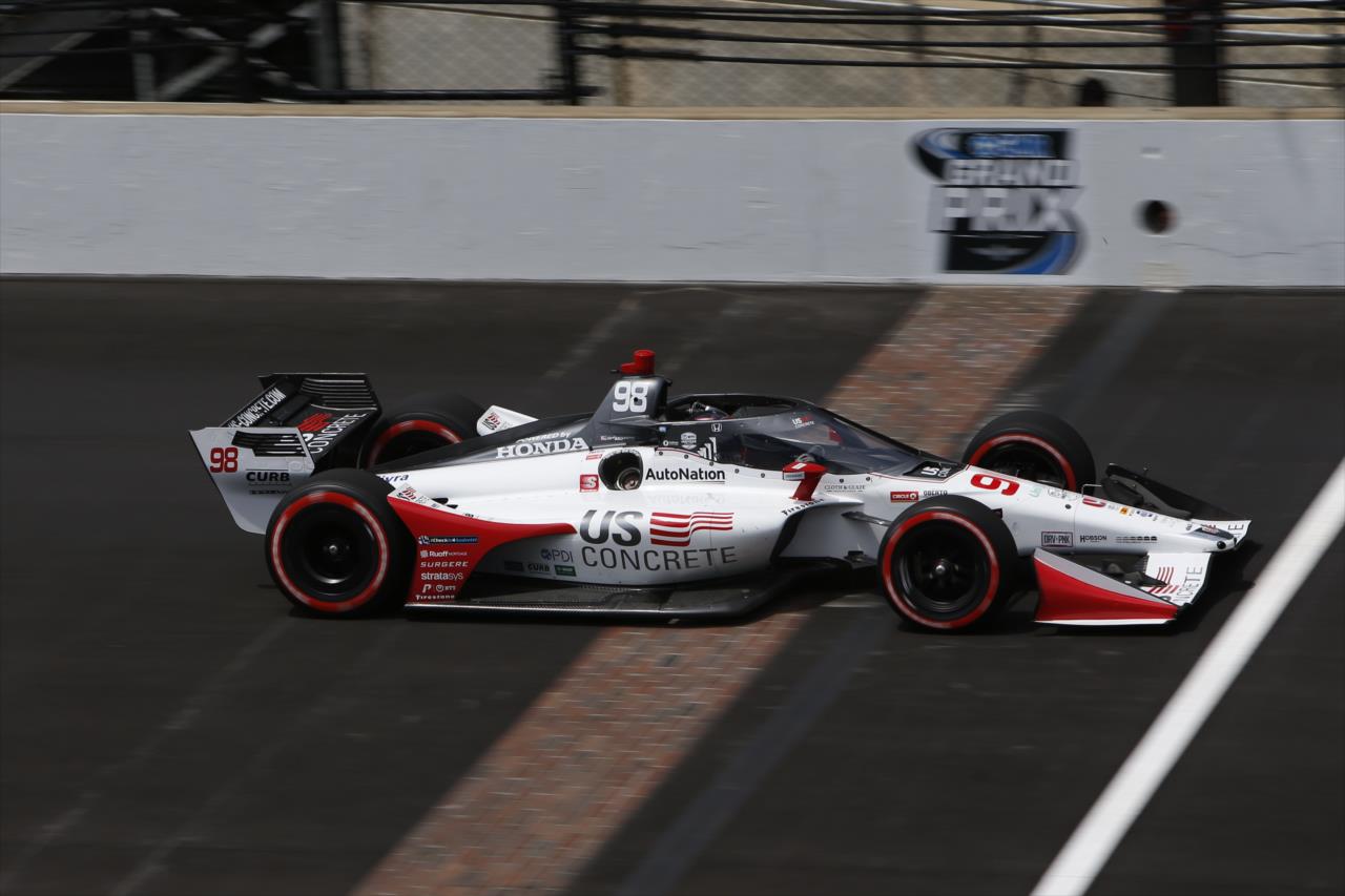 Marco Andretti flashes across the yard of bricks during qualifications for the GMR Grand Prix on the Indianapolis Motor Speedway Road Course -- Photo by: Chris Jones