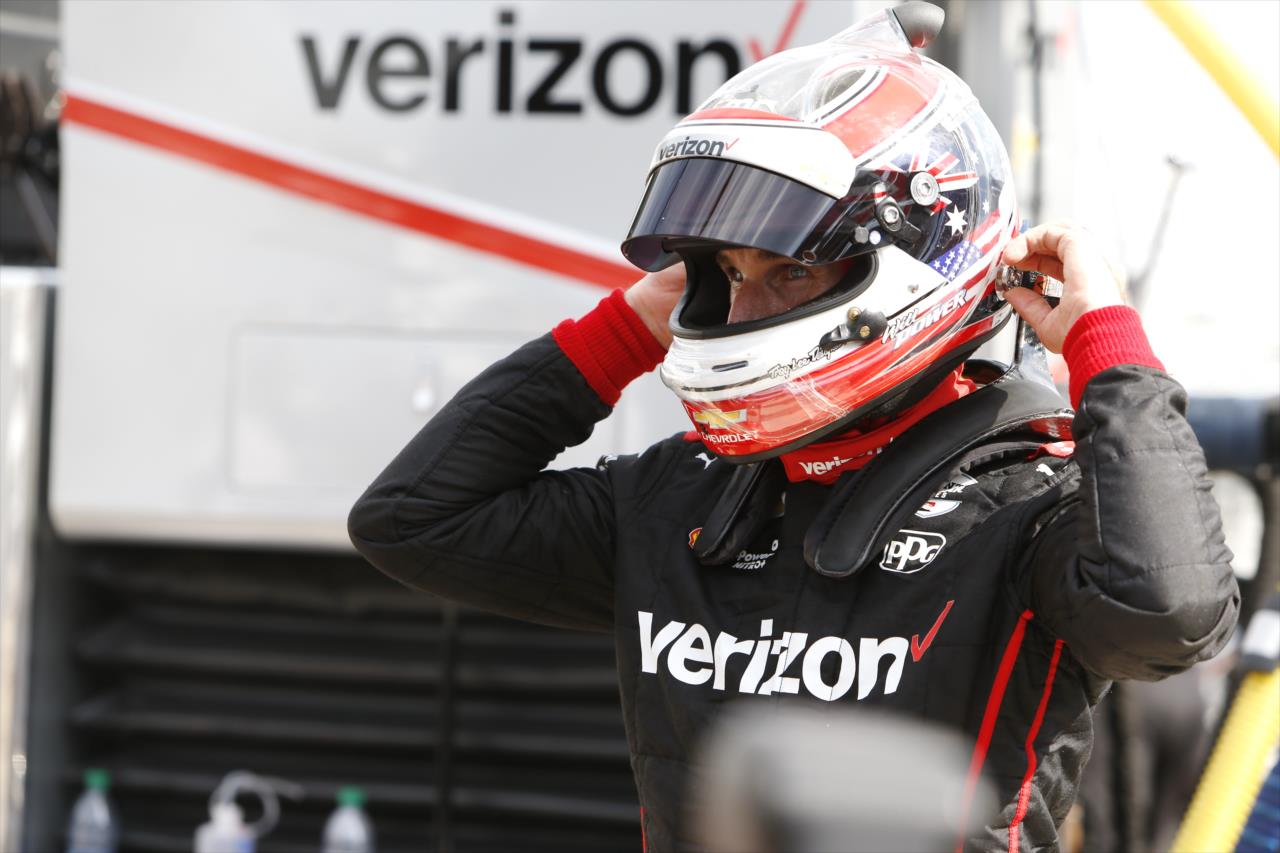 Will Power straps on his helmet prior to practice for the GMR Grand Prix on the Indianapolis Motor Speedway Road Course -- Photo by: Chris Jones