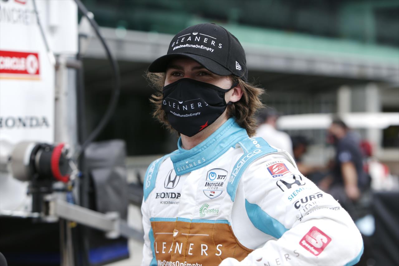 Colton Herta stares down pit lane prior to practice for the GMR Grand Prix on the Indianapolis Motor Speedway Road Course -- Photo by: Chris Jones