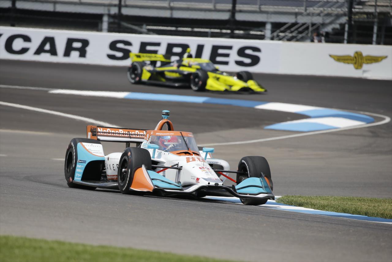 Colton Herta shoots into Turn 2 during practice for the GMR Grand Prix on the Indianapolis Motor Speedway Road Course -- Photo by: Chris Jones