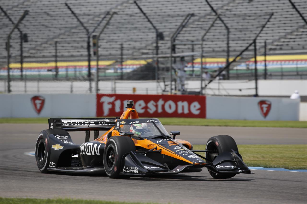 Pato O'Ward exits Turn 2 during practice for the GMR Grand Prix on the Indianapolis Motor Speedway Road Course -- Photo by: Chris Jones