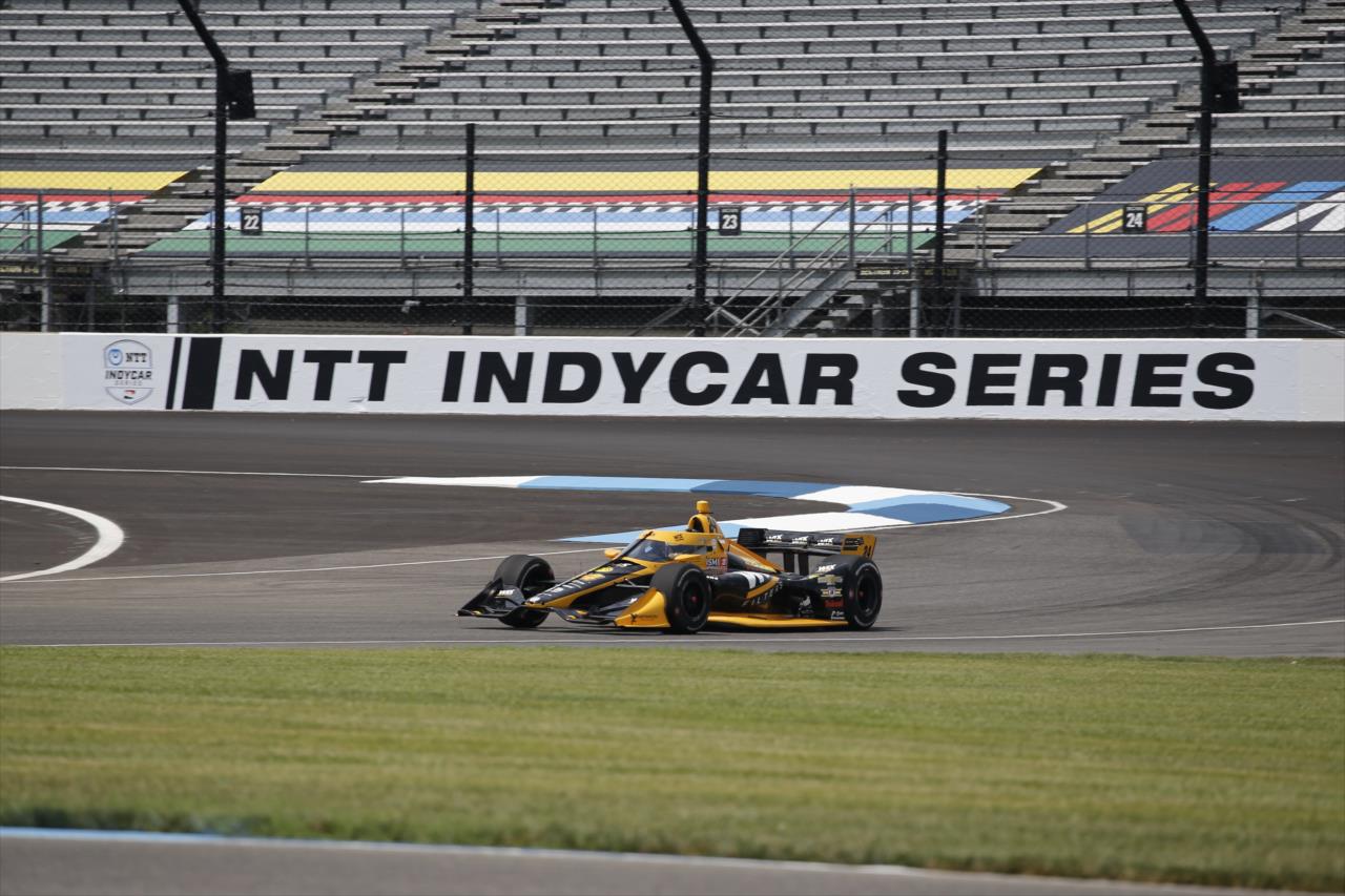 Sage Karam screams out of Turn 1 during practice for the GMR Grand Prix on the Indianapolis Motor Speedway Road Course -- Photo by: Chris Jones