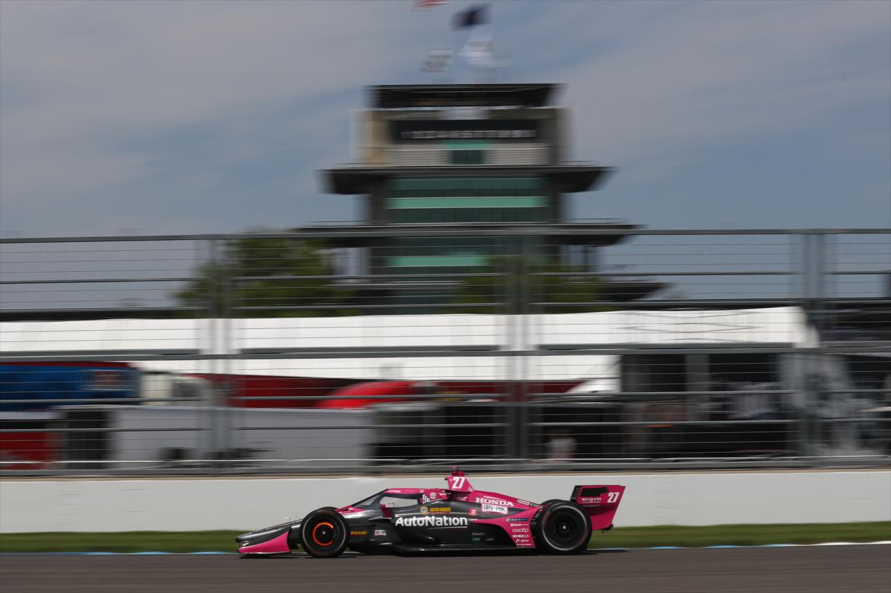 Alexander Rossi shoots down the Hulman Boulevard backstretch during practice for the GMR Grand Prix on the Indianapolis Motor Speedway Road Course -- Photo by: Chris Owens