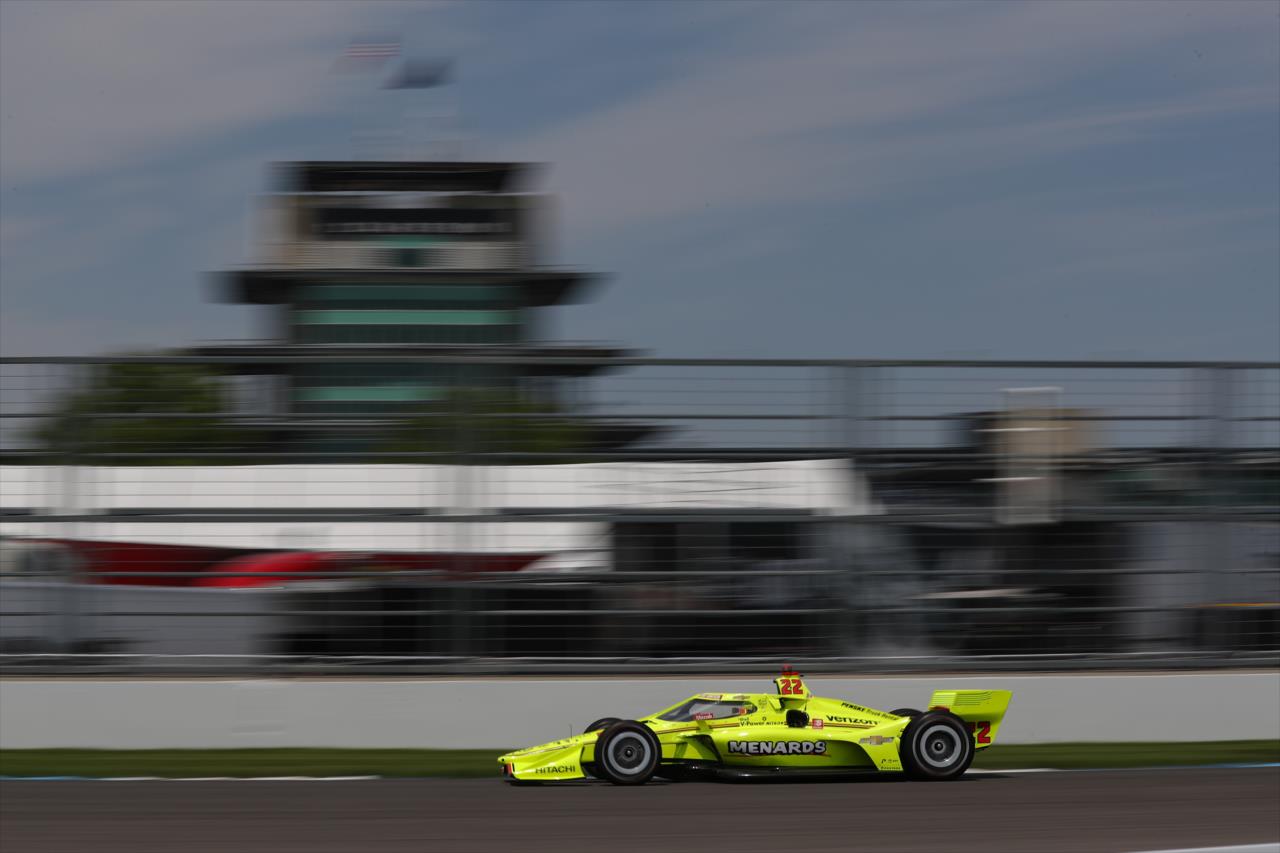 Simon Pagenaud shoots down the Hulman Boulevard backstretch during practice for the GMR Grand Prix on the Indianapolis Motor Speedway Road Course -- Photo by: Chris Owens