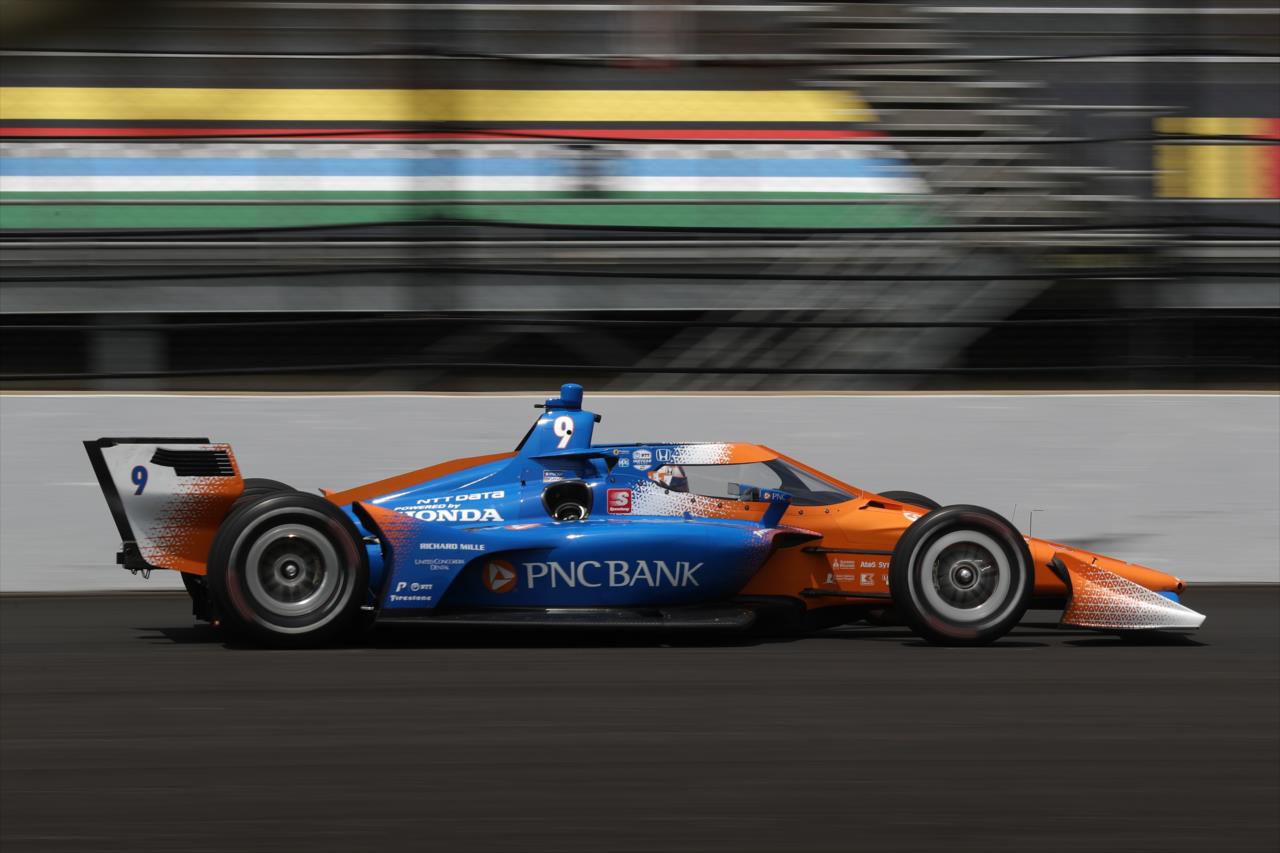 Scott Dixon races toward Turn 12 during practice for the GMR Grand Prix on the Indianapolis Motor Speedway Road Course -- Photo by: Chris Owens