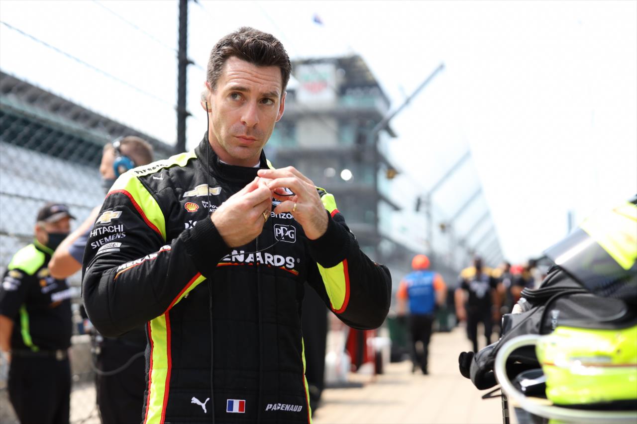 Simon Pagenaud stares down pit lane prior to practice for the GMR Grand Prix on the Indianapolis Motor Speedway Road Course -- Photo by: Chris Owens