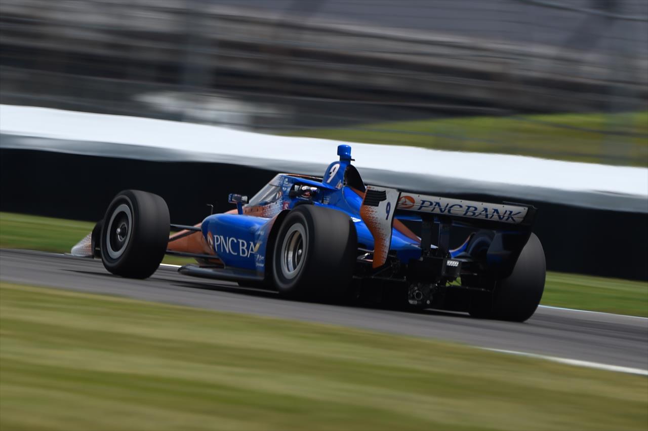 Scott Dixon sets up for Turn 3 during practice for the GMR Grand Prix on the Indianapolis Motor Speedway Road Course -- Photo by: Chris Owens