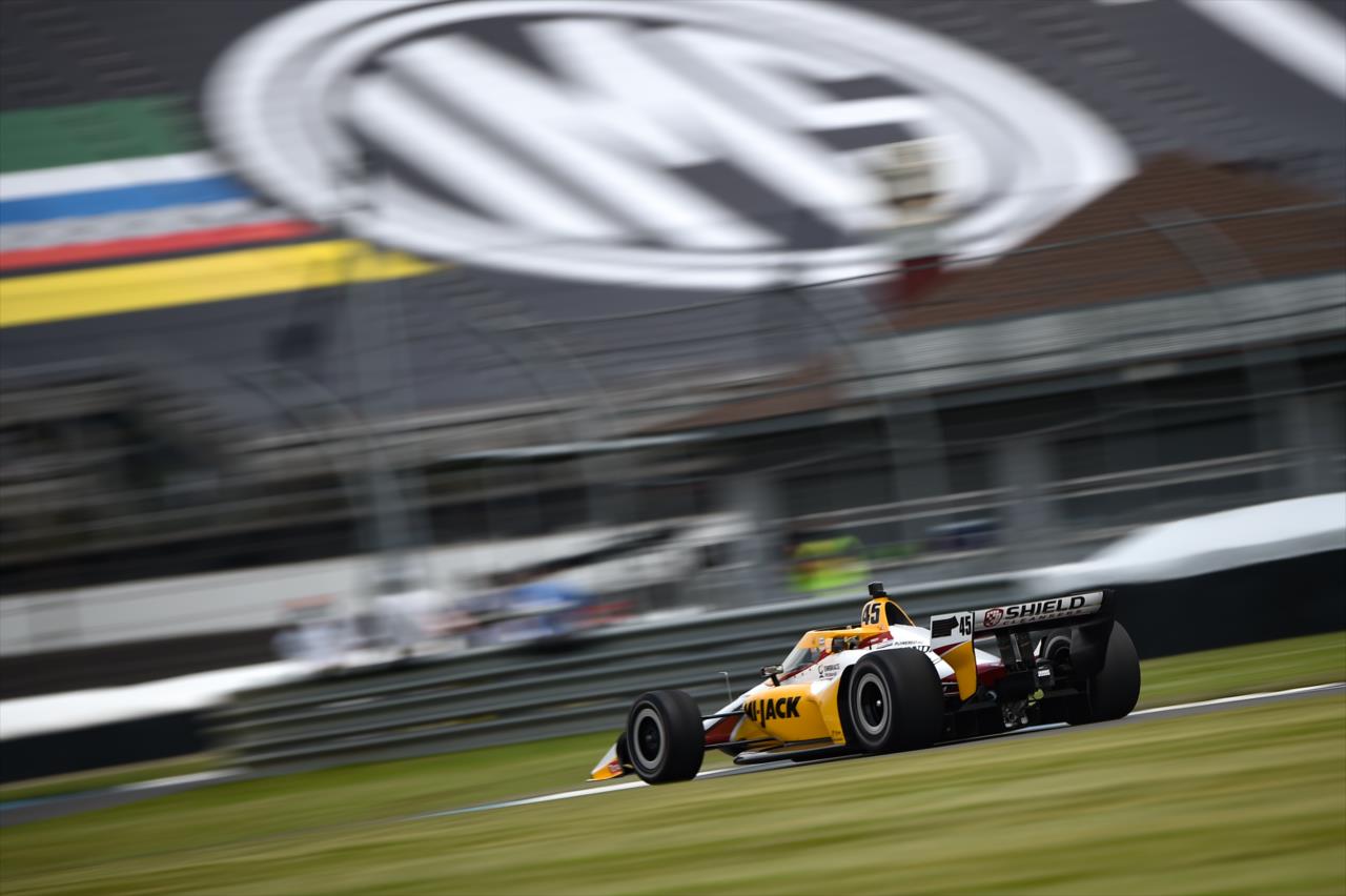 Spencer Pigot sets up for Turn 3 during practice for the GMR Grand Prix on the Indianapolis Motor Speedway Road Course -- Photo by: Chris Owens