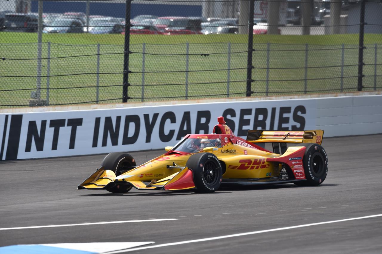 Ryan Hunter-Reay rolls out of pit lane during practice for the GMR Grand Prix on the Indianapolis Motor Speedway Road Course -- Photo by: John Cote