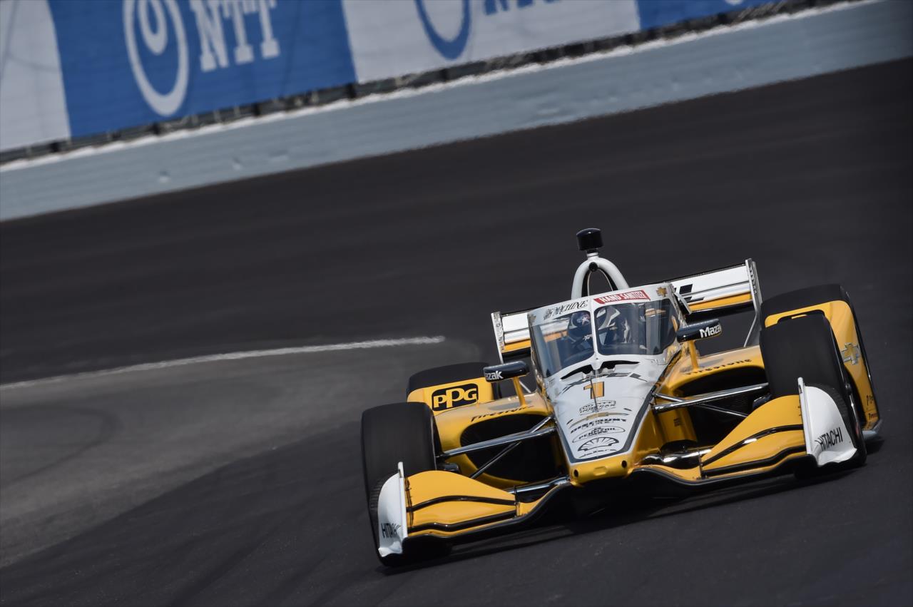 Josef Newgarden exits Turn 11 during qualifications for the GMR Grand Prix on the Indianapolis Motor Speedway Road Course -- Photo by: John Cote