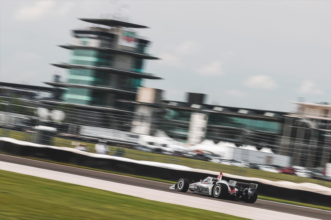 Will Power streaks down the Hulman Boulevard backstretch during practice for the GMR Grand Prix on the Indianapolis Motor Speedway Road Course -- Photo by: Joe Skibinski