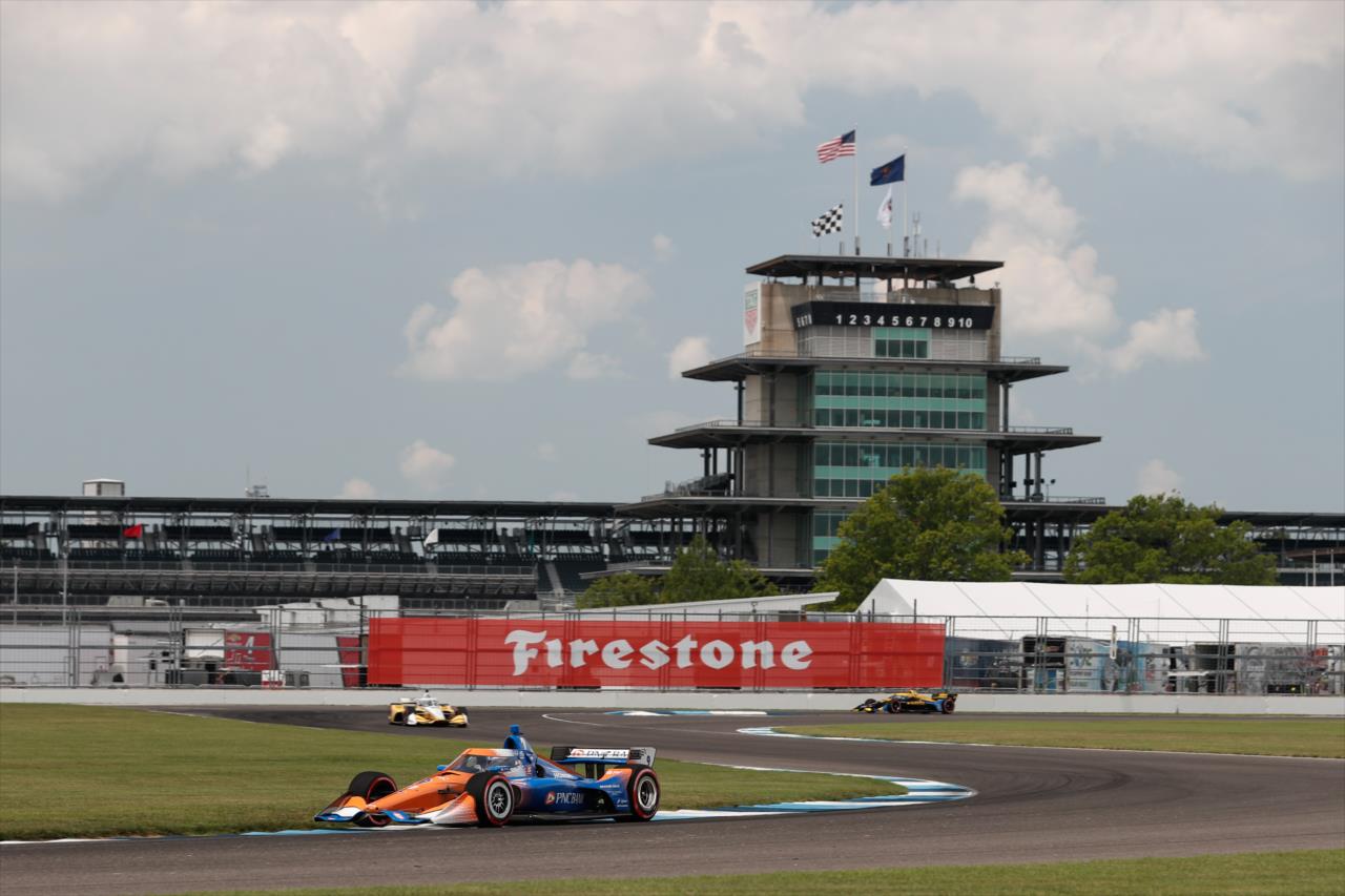 Scott Dixon races through the backstretch esses section (Turns 8-10) during practice for the GMR Grand Prix on the Indianapolis Motor Speedway Road Course -- Photo by: Joe Skibinski