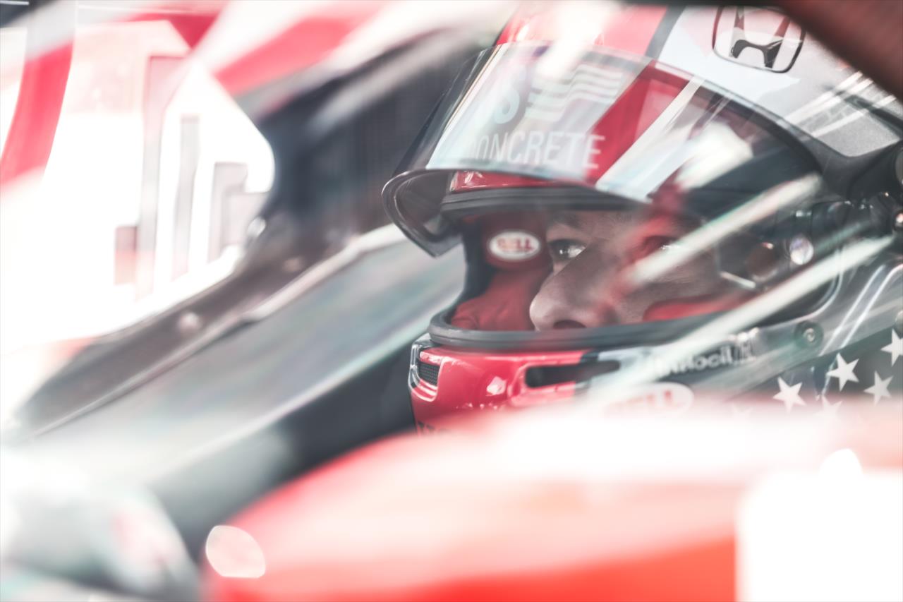 Marco Andretti stares down pit lane prior to practice for the GMR Grand Prix on the Indianapolis Motor Speedway Road Course -- Photo by: Joe Skibinski