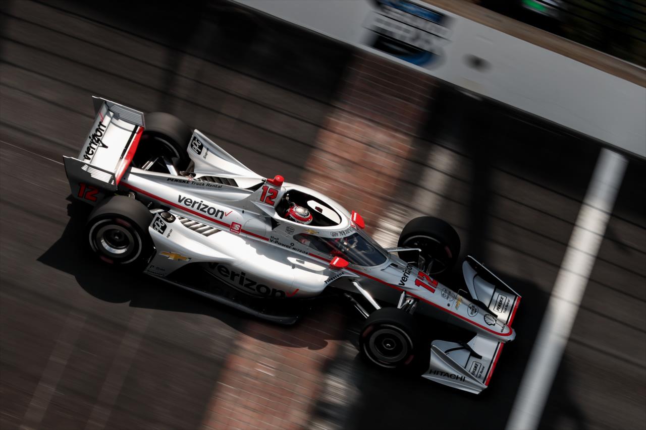 Will Power streaks across the yard of bricks during qualifications for the GMR Grand Prix on the Indianapolis Motor Speedway Road Course -- Photo by: Joe Skibinski