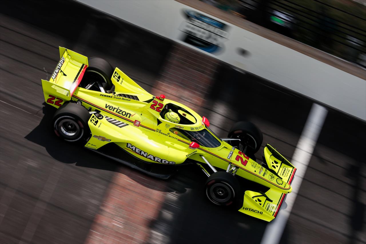 Simon Pagenaud streaks across the yard of bricks during qualifications for the GMR Grand Prix on the Indianapolis Motor Speedway Road Course -- Photo by: Joe Skibinski