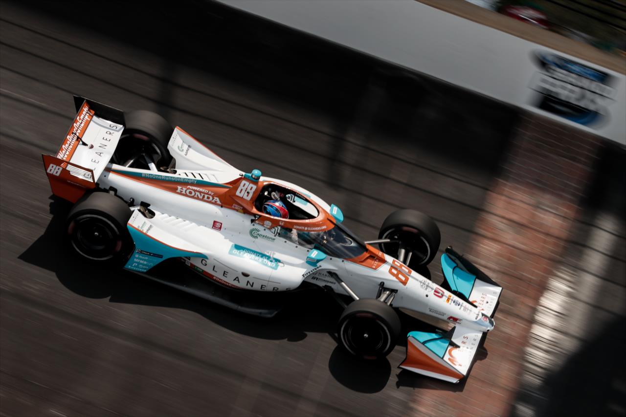 Colton Herta streaks across the yard of bricks during qualifications for the GMR Grand Prix on the Indianapolis Motor Speedway Road Course -- Photo by: Joe Skibinski