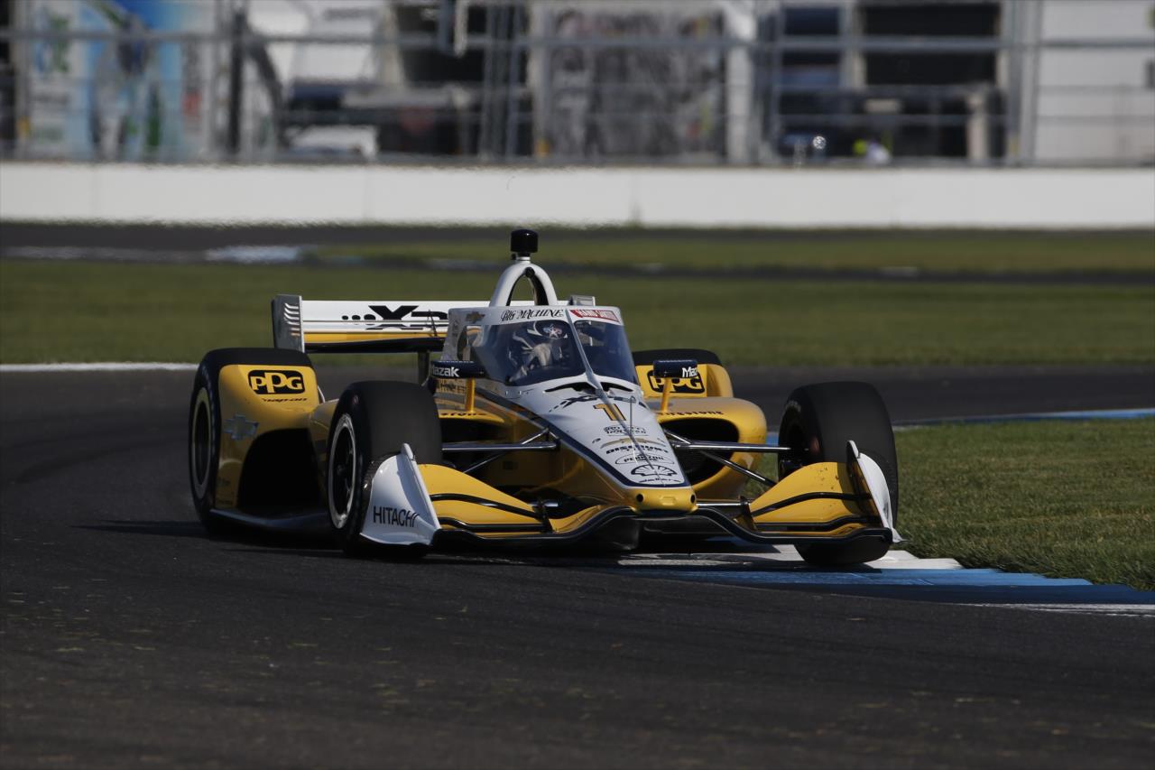 Josef Newgarden hits the Turn 9 apex during the final warmup for the 2020 GMR Grand Prix at the Indianapolis Motor Speedway -- Photo by: Chris Jones