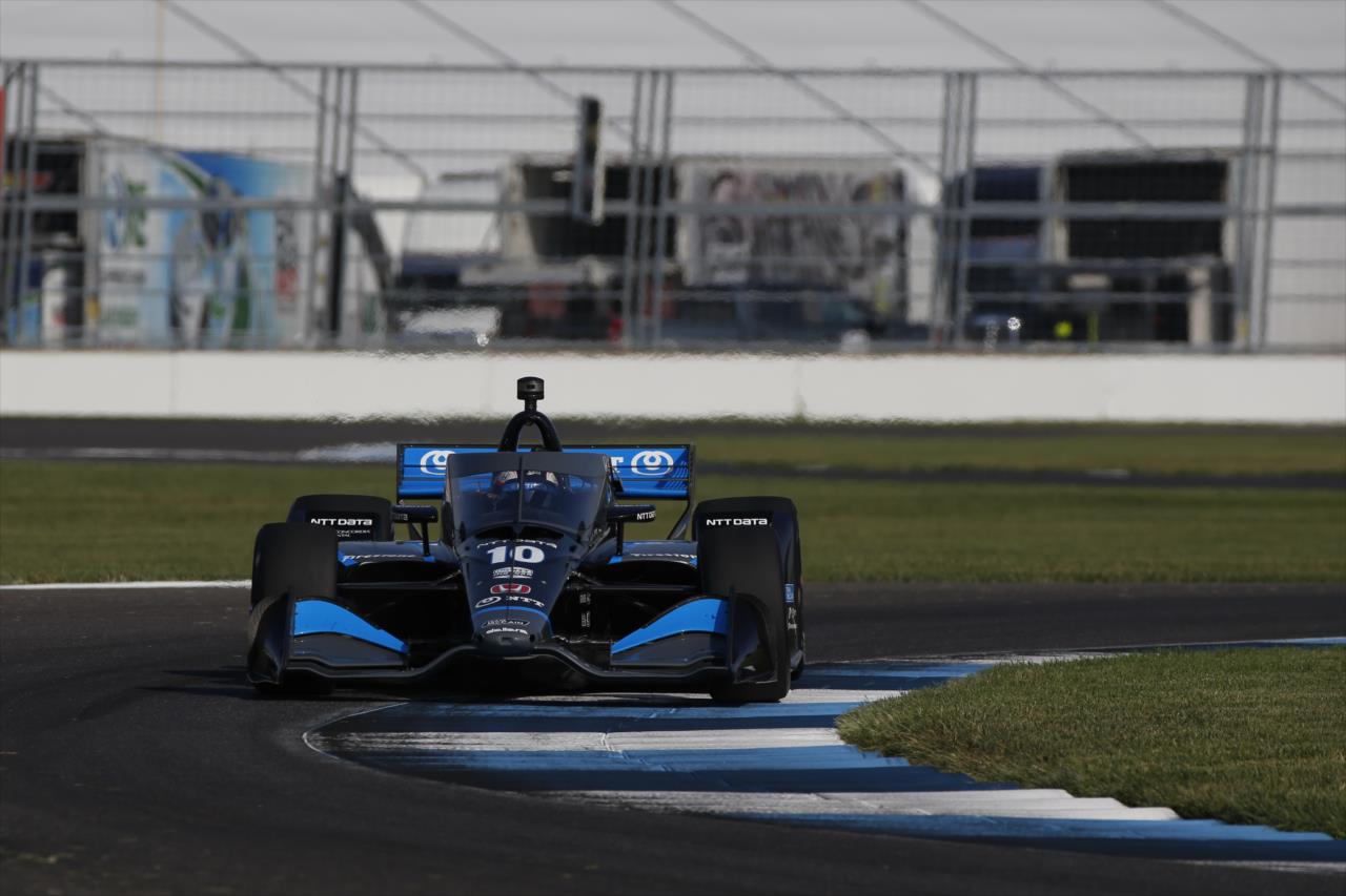 Felix Rosenqvist shoots onto the apex of Turn 9 during the final warmup for the 2020 GMR Grand Prix at the Indianapolis Motor Speedway -- Photo by: Chris Jones