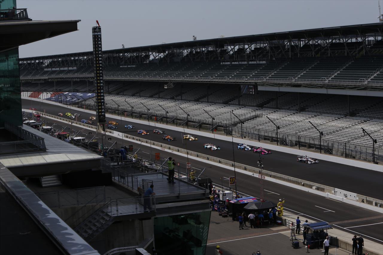 Will Power leads the field to the green flag to start the 2020 GMR Grand Prix at the Indianapolis Motor Speedway -- Photo by: Chris Jones