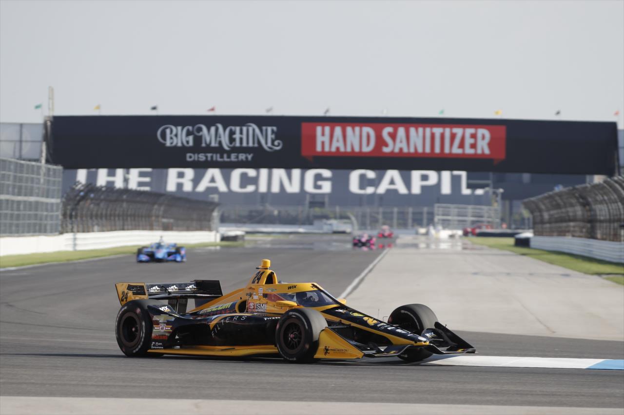 Sage Karam dives into Turn 7 during the final warmup for the 2020 GMR Grand Prix at the Indianapolis Motor Speedway -- Photo by: Chris Jones