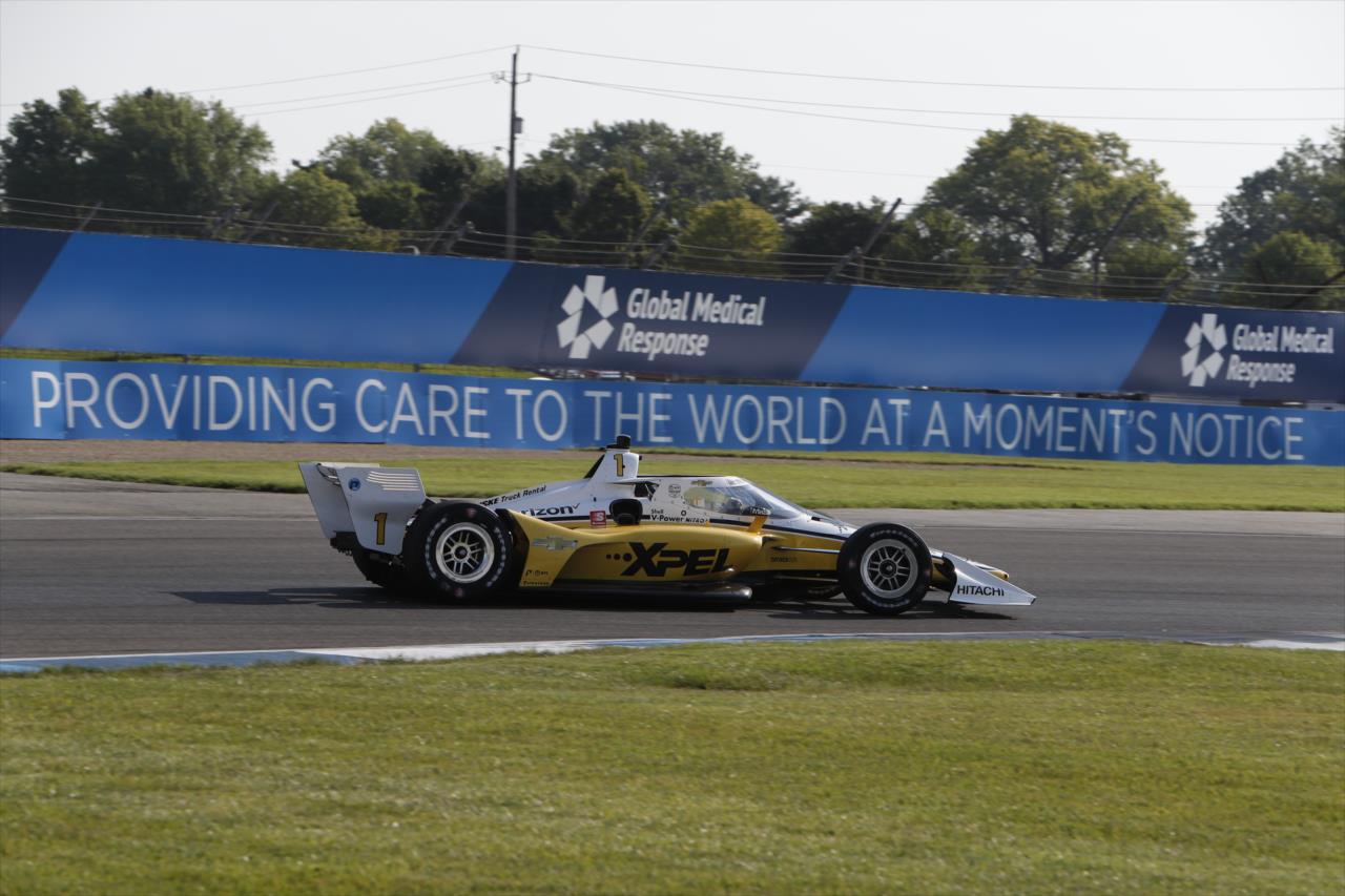 Josef Newgarden dives into Turn 10 during the final warmup for the 2020 GMR Grand Prix at the Indianapolis Motor Speedway -- Photo by: Chris Jones