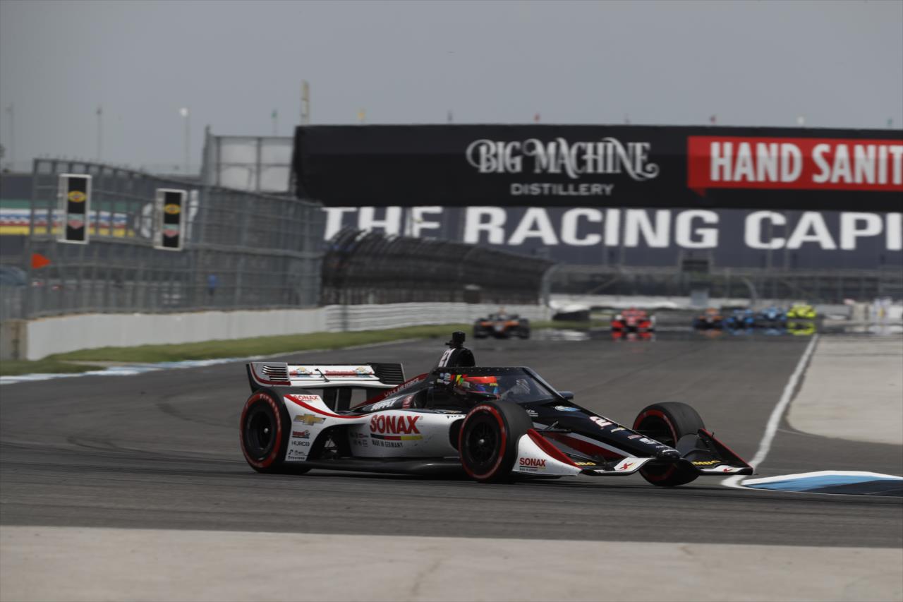 Rinus VeeKay dives into Turn 7 during the 2020 GMR Grand Prix at the Indianapolis Motor Speedway -- Photo by: Chris Jones