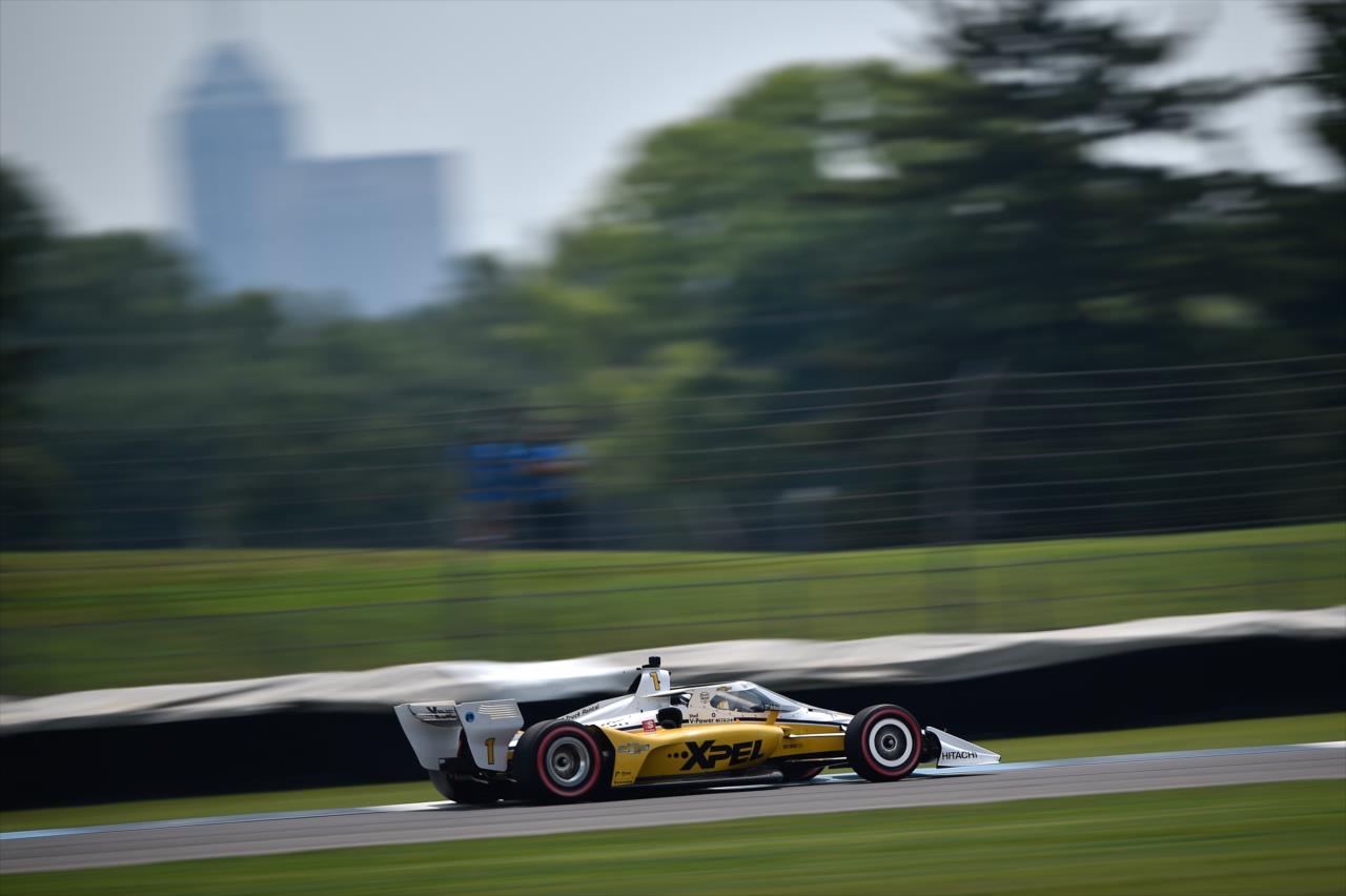 Josef Newgarden screams down the Hulman Boulevard backstretch during the 2020 GMR Grand Prix at Indianapolis -- Photo by: Chris Owens