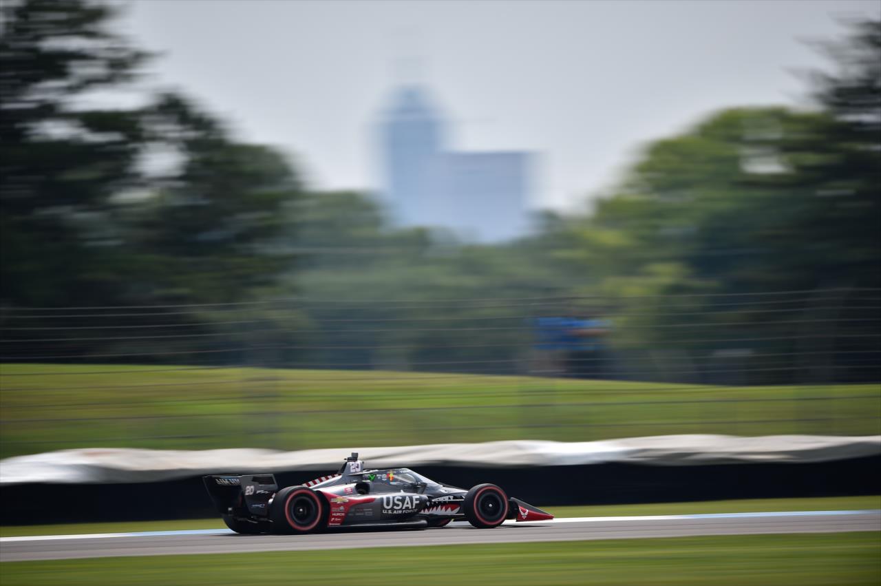 Conor Daly screams down the Hulman Boulevard backstretch during the 2020 GMR Grand Prix at Indianapolis -- Photo by: Chris Owens