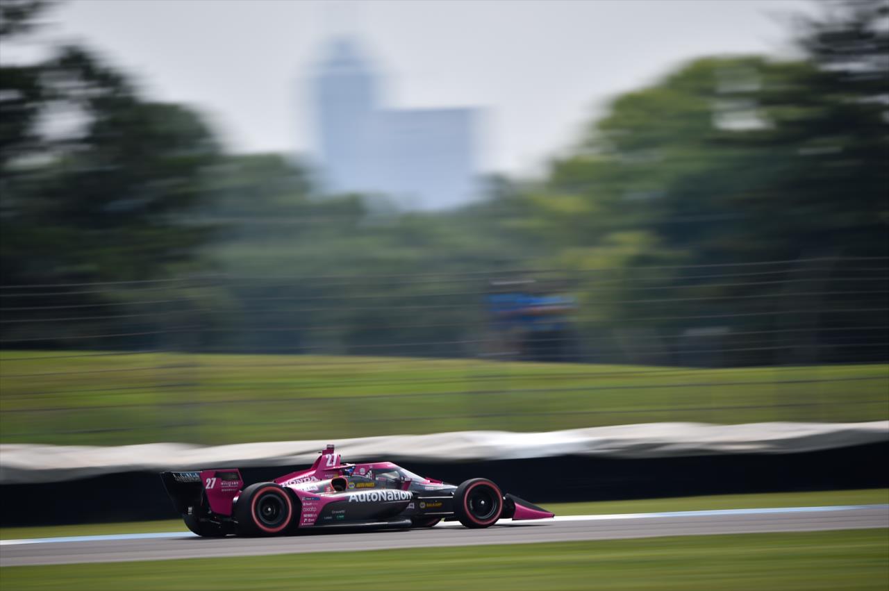Alexander Rossi screams down the Hulman Boulevard backstretch during the 2020 GMR Grand Prix at Indianapolis -- Photo by: Chris Owens