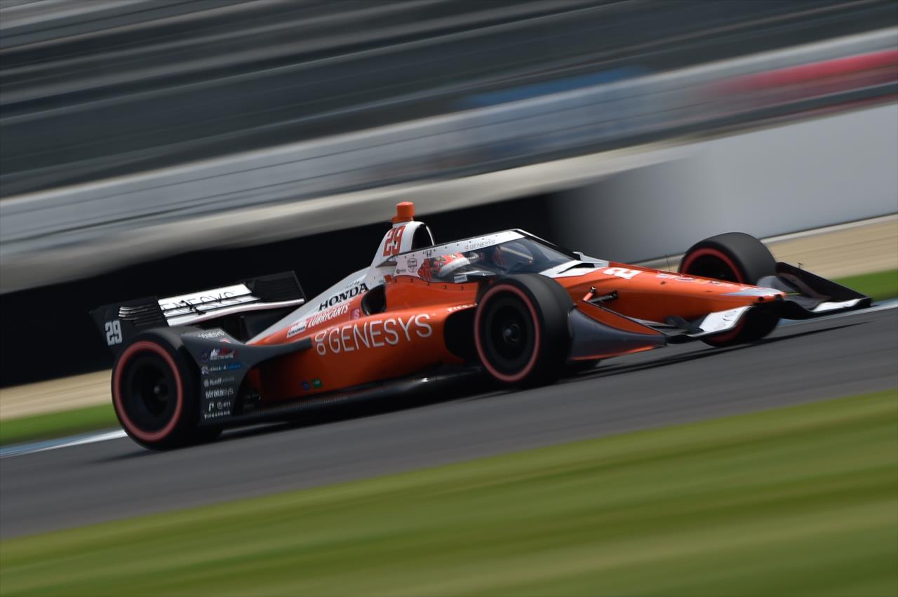 James Hinchcliffe exits Turn 4 during the 2020 GMR Grand Prix at Indianapolis -- Photo by: Chris Owens