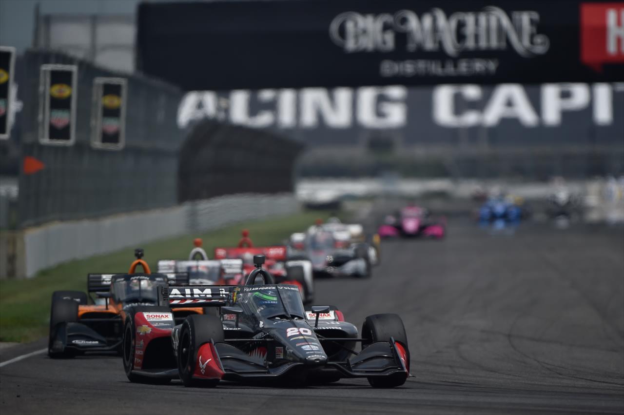 Conor Daly leads a group into Turn 7 during the 2020 GMR Grand Prix at Indianapolis -- Photo by: Chris Owens